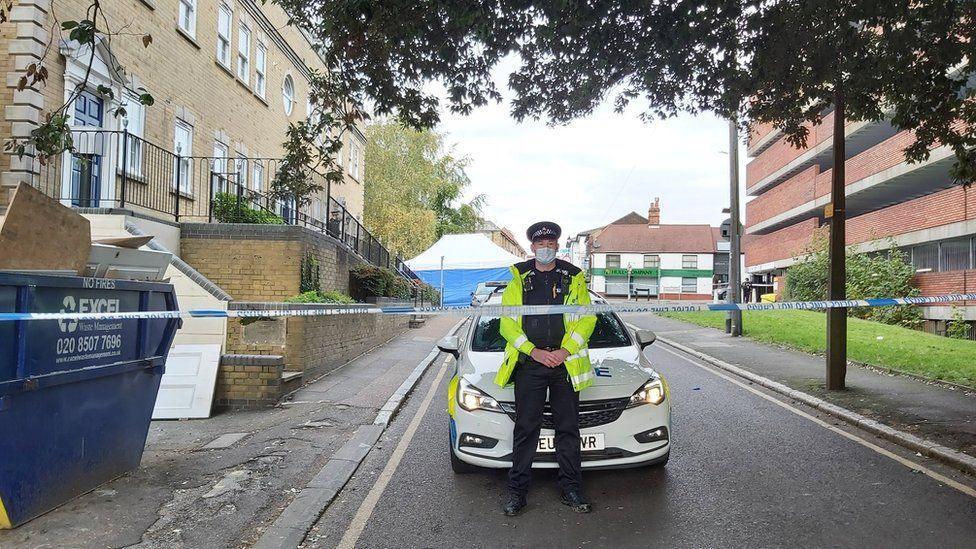 Police officer at cordon in Brentwood