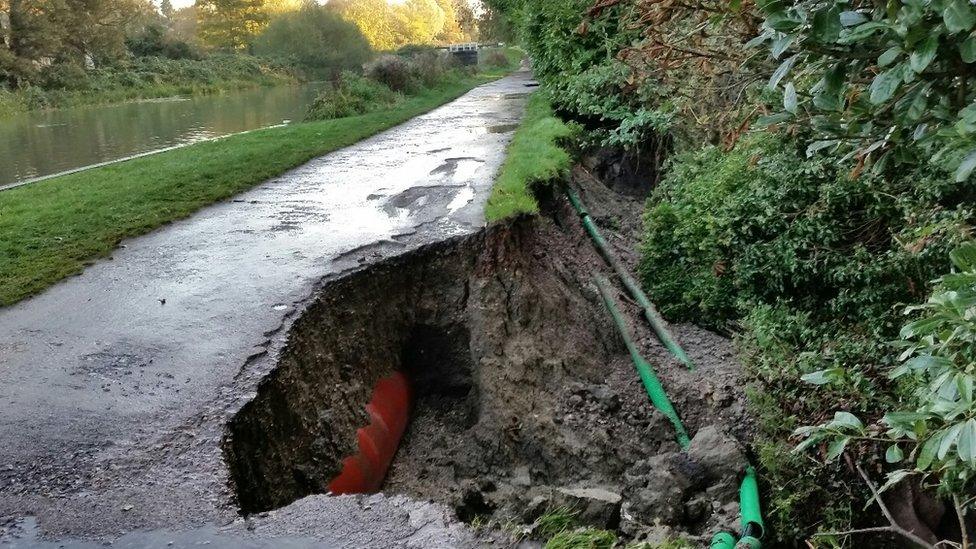 Damage to the embankment along the Kennet and Avon Canal