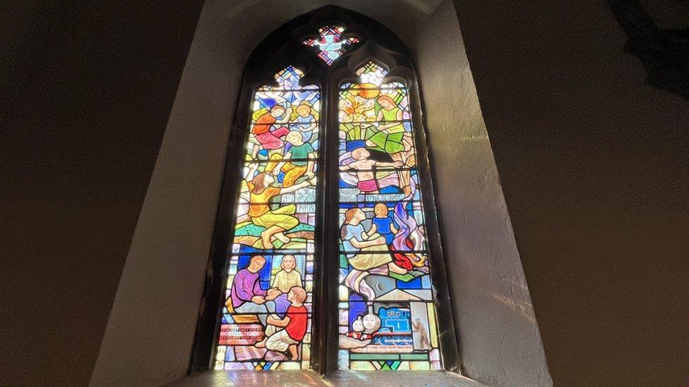 The stained glass window at Mary Magdelene Church