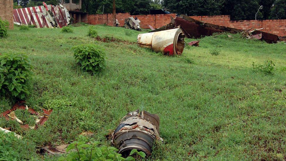 Wreckage from plane crash in which Burundi's former President Ntaryamira and his Rwandan opposite number died in 1994