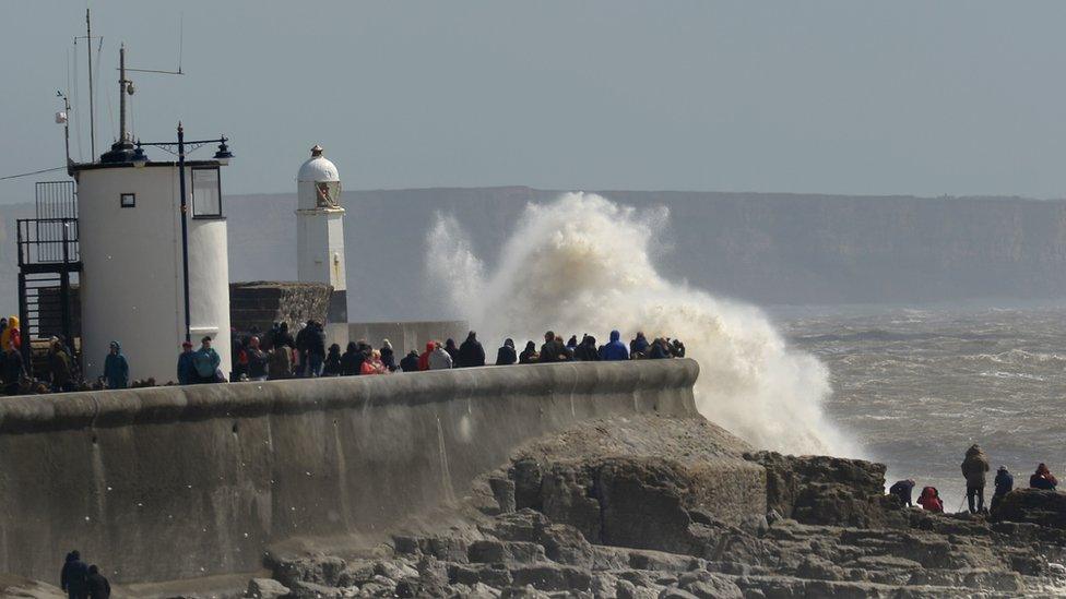 Waves crash on to Porthcawl seafront