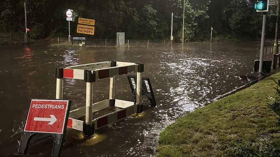 A flooded road in Bishop's Stortford