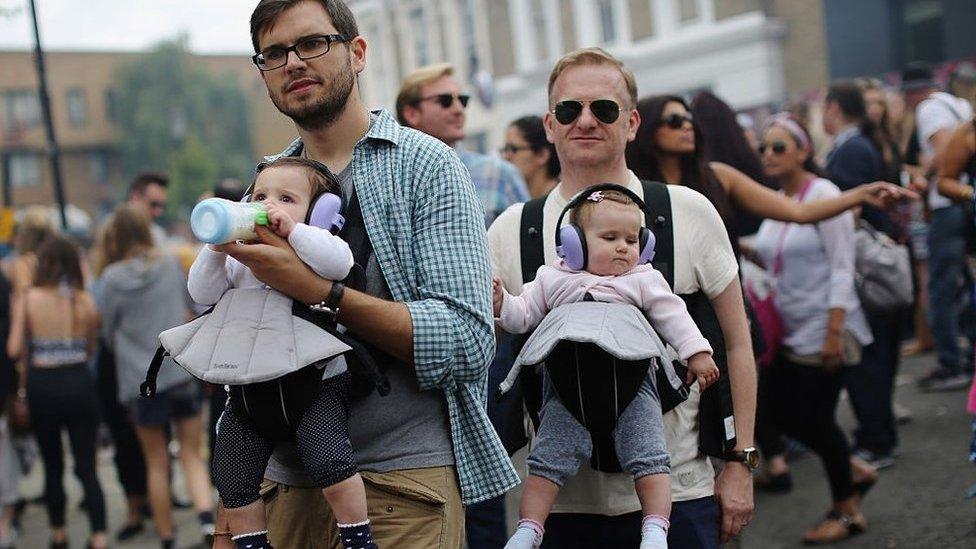 Parents with children at Notting Hill Carnival