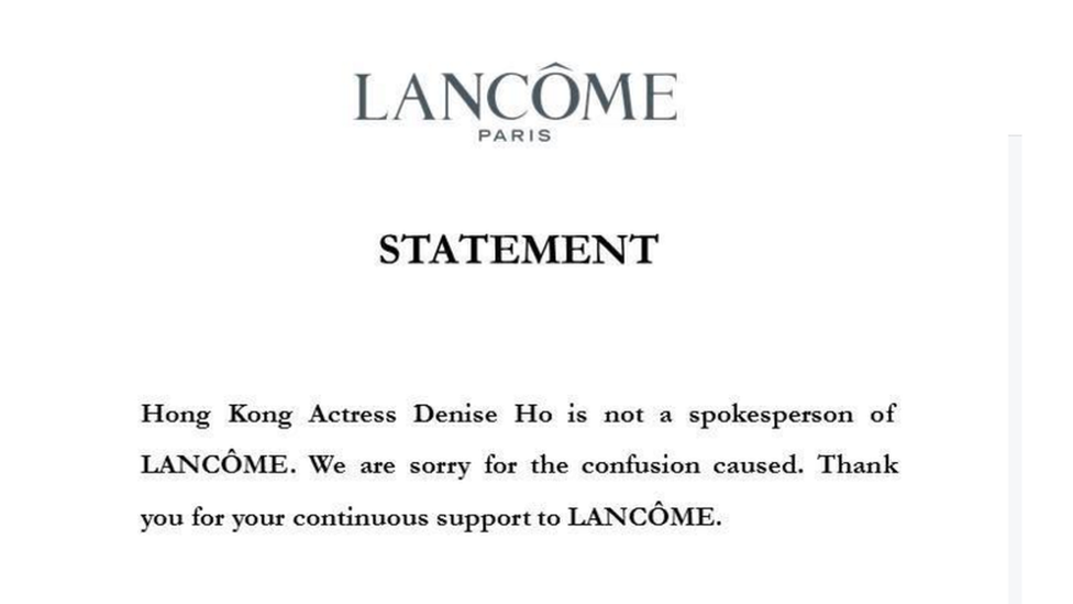 Printscreen of Lancome's statement on Facebook