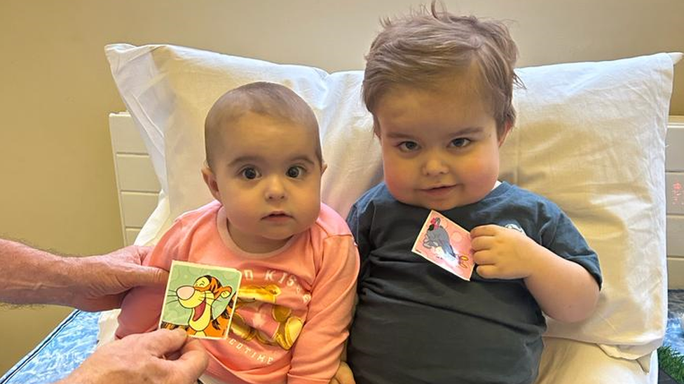 Etta and Olly Cartmill in hospital