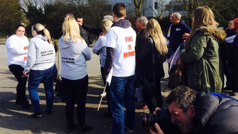 Family members protesting at the site