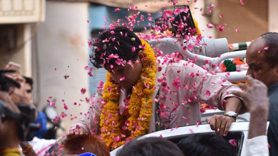 Jyotiraditya Scindia campaigning