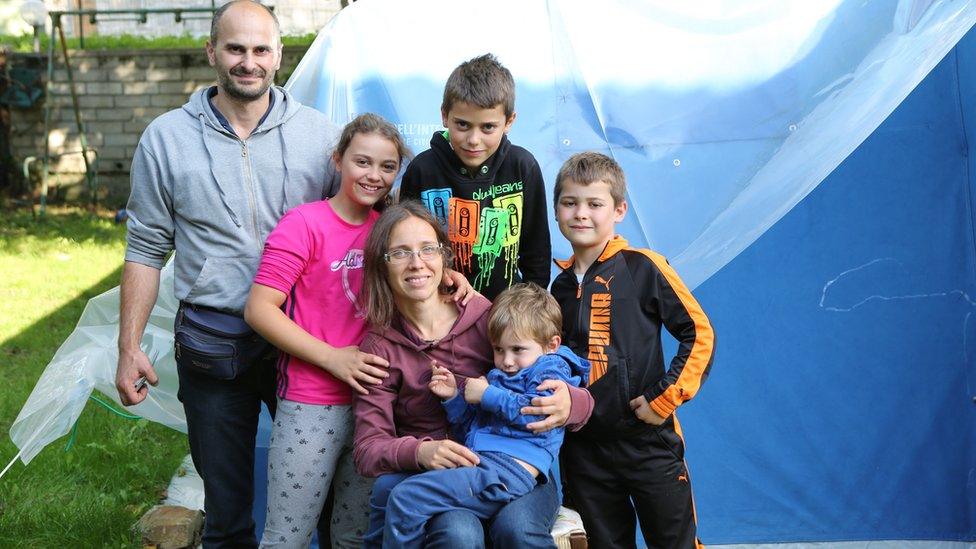 Roberta and Alessandro with their children in Piedilama, Marche, Italy, 26 September 2016