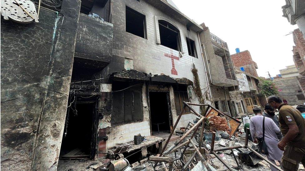 burned church in Jaranwala