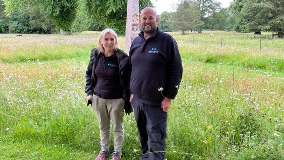 Sarah Franklin and Mark Gillie at one of Dryburgh's wild flower areas