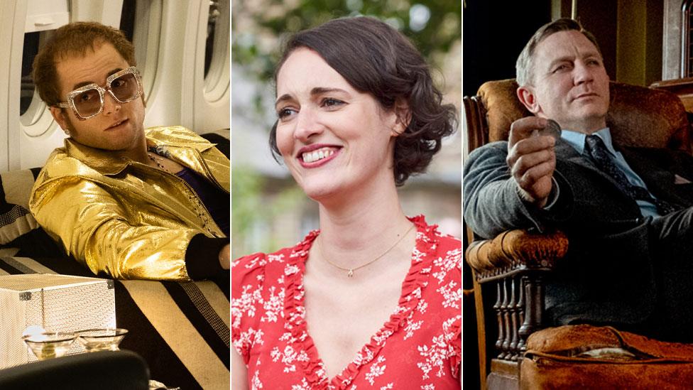 Taron Egerton in Rocketman, Phoebe Waller-Bridge in Fleabag and Daniel Craig in Knives Out