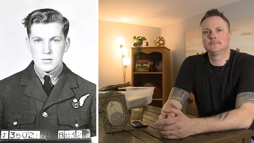 Rear gunner John Alexander Glenn (left) and Ed Storz, his great-nephew (right)