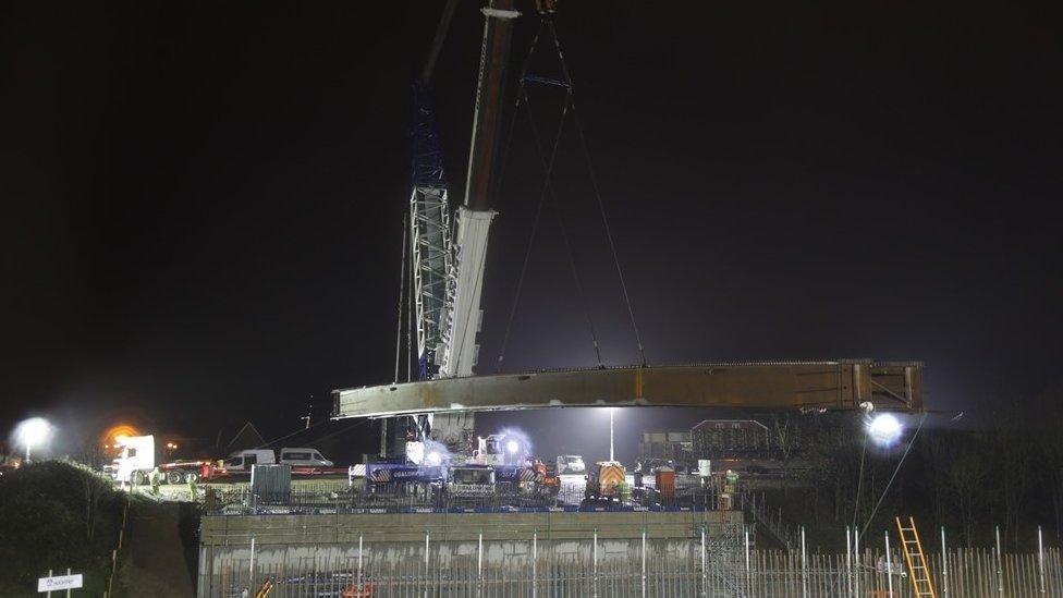 Bridge beams being put into place