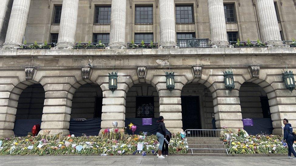 Flowers on the steps of Nottingham's Council House