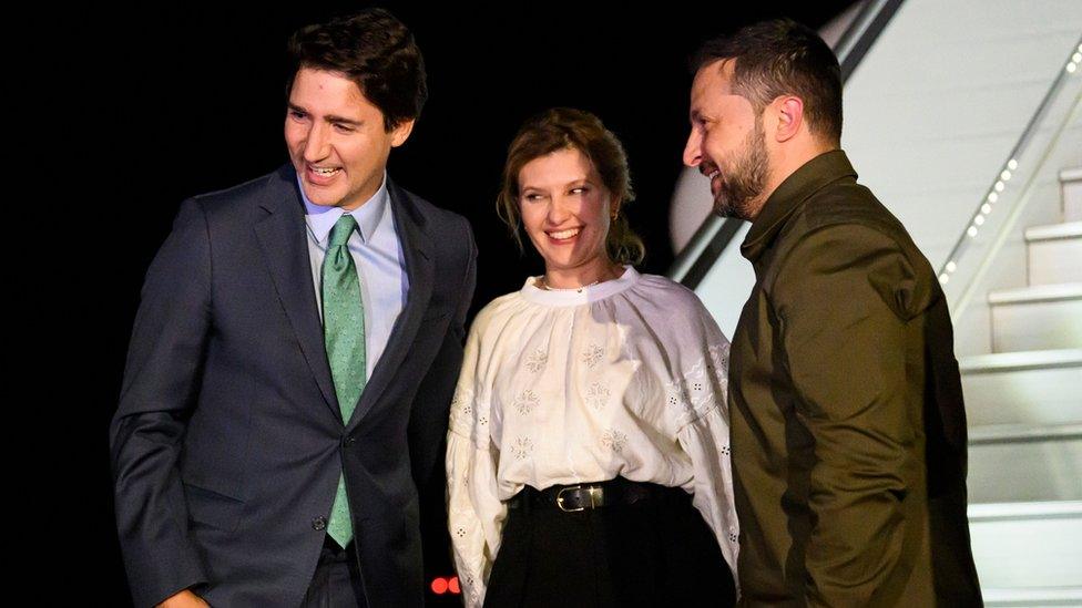 Justin Trudeau, Olena Zelenska and Volodymyr Zelensky