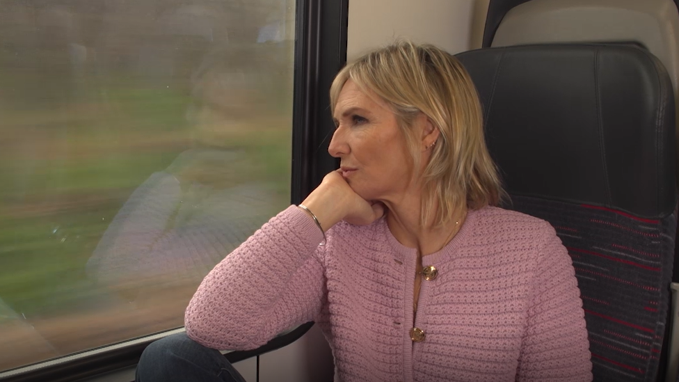 Jo Whiley on a train