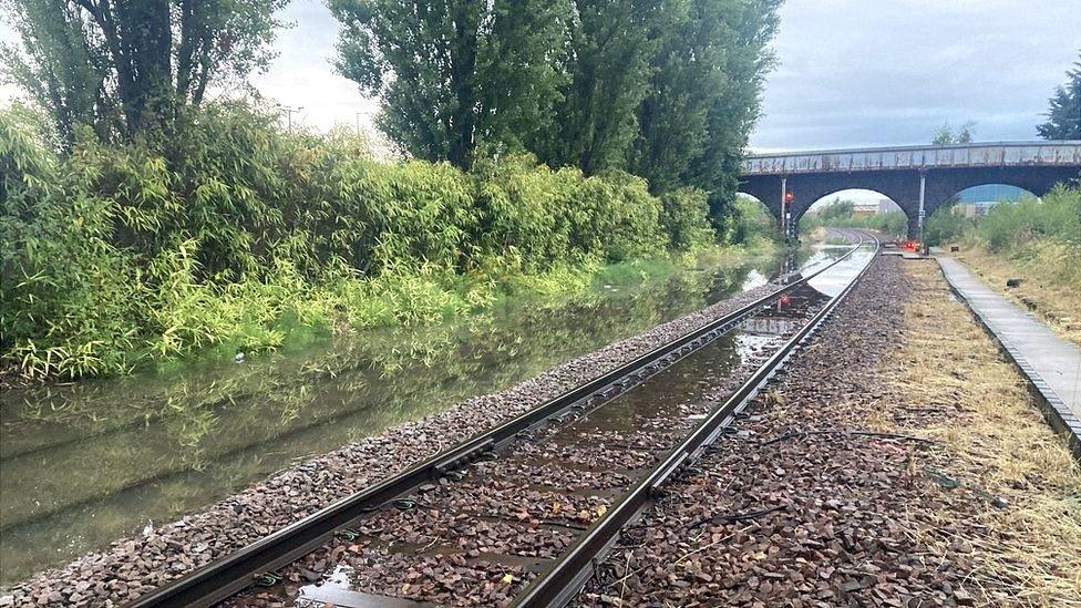 Flooding on the train tracks at Perth in Scotland caused a signalling fault