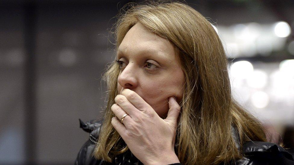 Rachel Lambert looks on ahead of the hearing in the case of her husband Vincent, at the European Court of Human Rights in the eastern French city of the Strasbourg, 7 January 2015