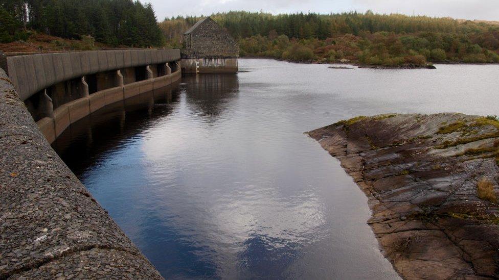 The Dam at Llyn Trawsfynydd Reservoir, Gwynedd, in 2017