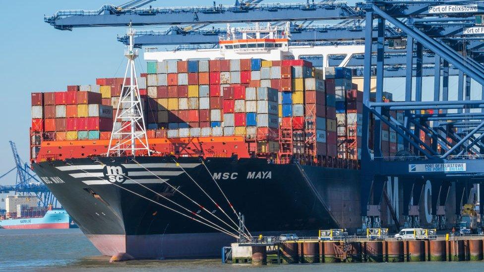 Cargo ship docking at Felixstowe