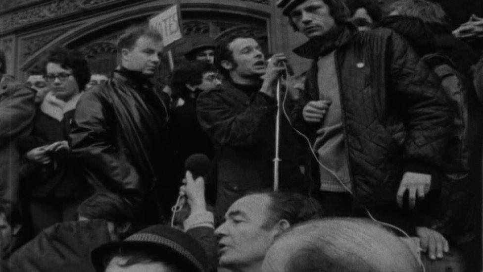 Eamonn McCann addressing a civil rights march in Londonderry in 1969