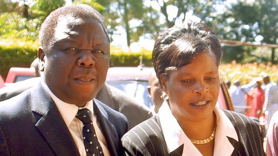 Morgan Tsvangirai and his wife Susan arrive at the city Sports Center in Harare for party"s congress 18 March 2006.