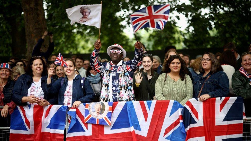 Crowds awaiting the Jubilee pageant in central London