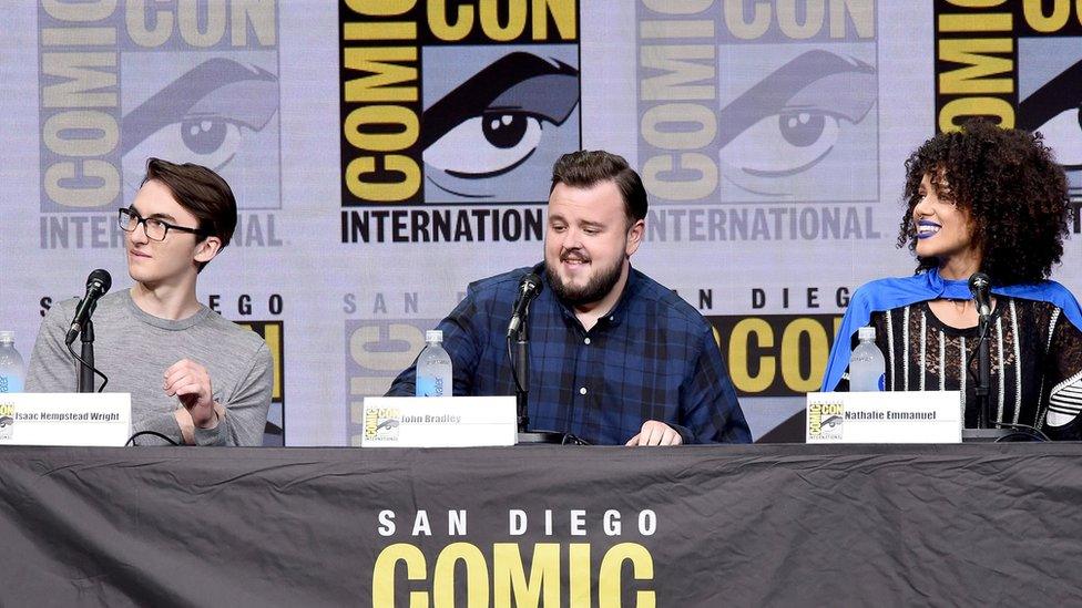 Isaac Hempstead-Wright, John Bradley and Nathalie Emmanuel