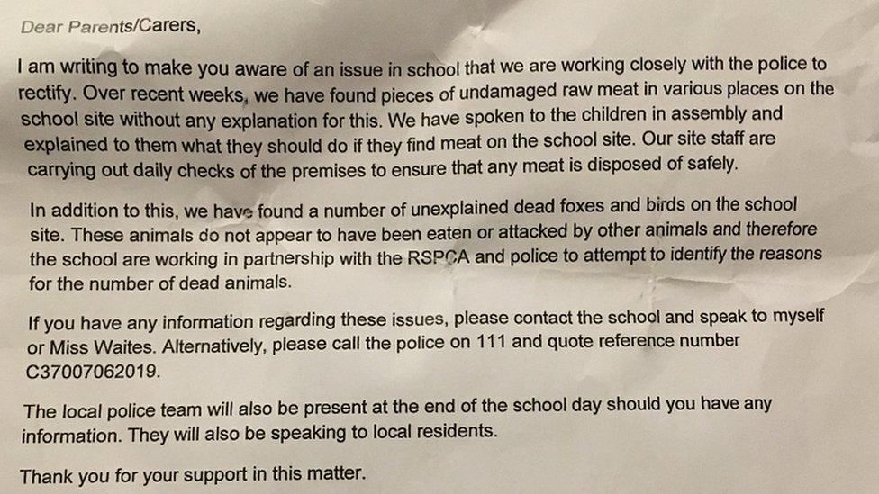 Letter sent by Bricknell Primary School addressed to a parent