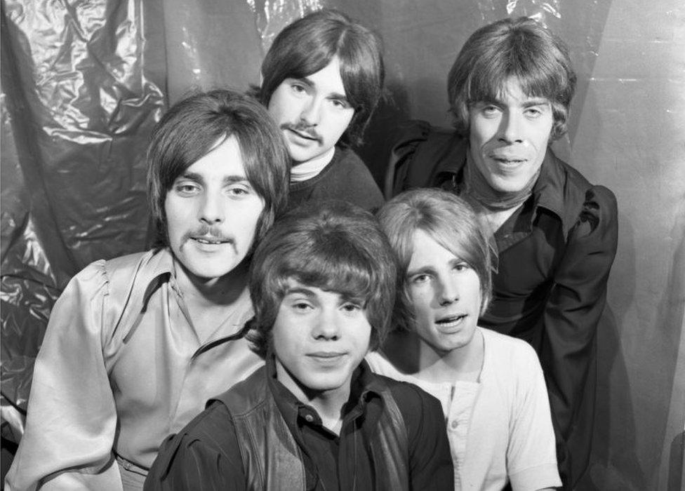 Lancaster (front) seen with the band backstage at Top of the Pops in 1968