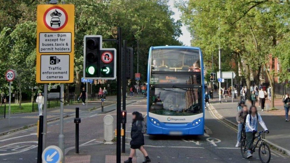 Bus lane on Oxford Road in Manchester