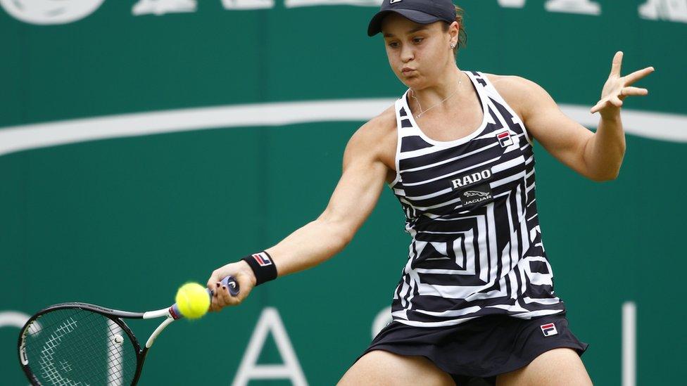 Ashleigh Barty strikes a forehand in the Birmingham Classic final on her way to victory on Sunday