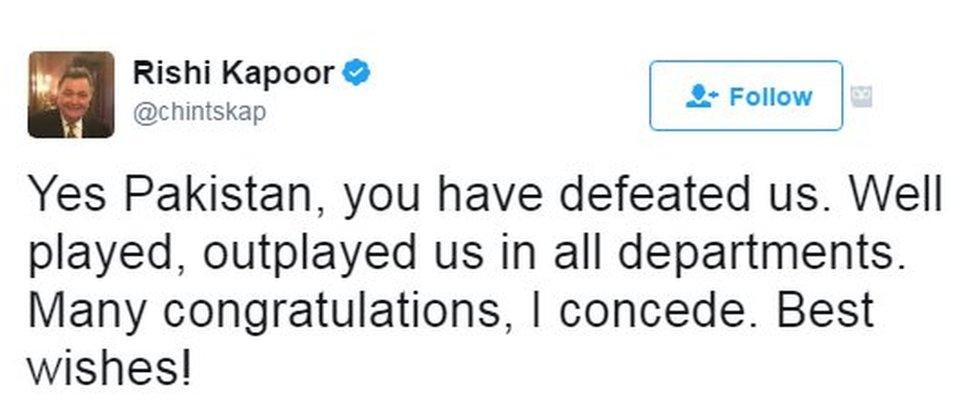 Yes Pakistan, you have defeated us. Well played, outplayed us in all departments. Many congratulations, I concede. Best wishes!