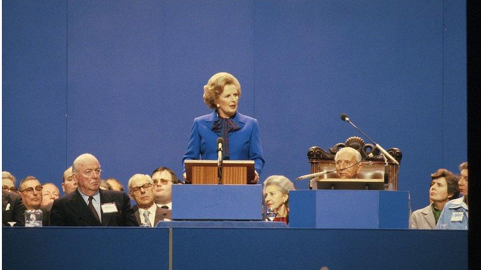 Margaret Thatcher speaking at the 1980 Conservative Party conference