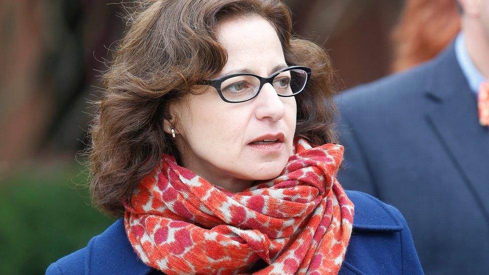 Sabrina Rubin Erdely walks to the federal courthouse in Charlottesville