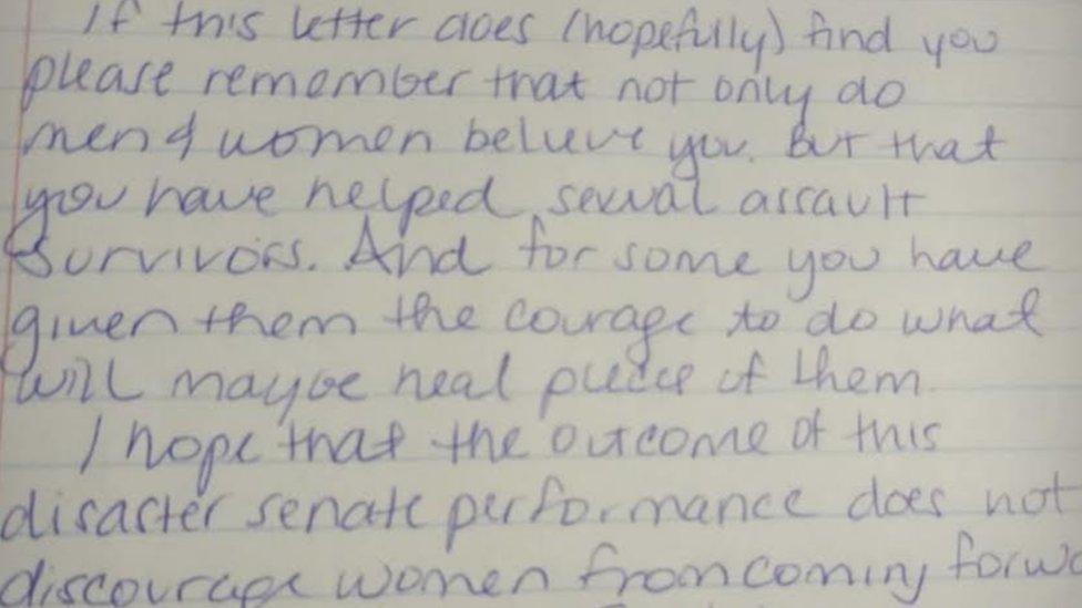 "You have helped sexual assault survivors [...] You have given them courage," wrote Amanda, 22, to Christine Blasey Ford