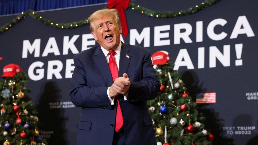 Donald Trump campaign rally, Iowa: Republican presidential candidate and former U.S. President Donald Trump attends a campaign event in Waterloo, Iowa, U.S. December 19, 2023