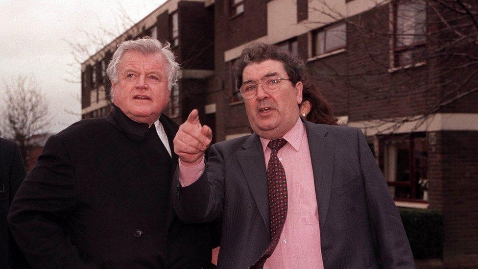 Senator Edward Kennedy with John Hume during a visit to the Bogside in 1998