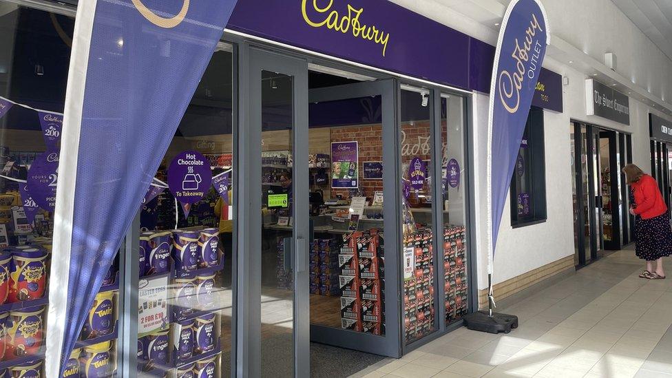 An exterior view of the Cadbury store