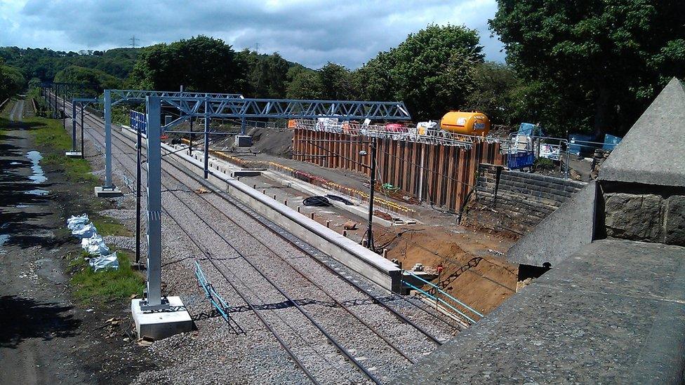 Work on the Leeds bound platform at the new Apperley Bridge station