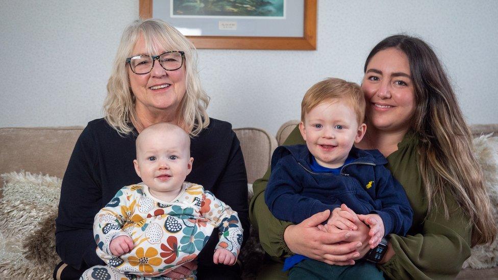 Barbara Short with her grand children and daughter