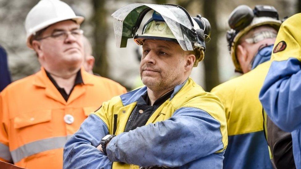 Workers last April in Port Talbot when the plant was up for sale