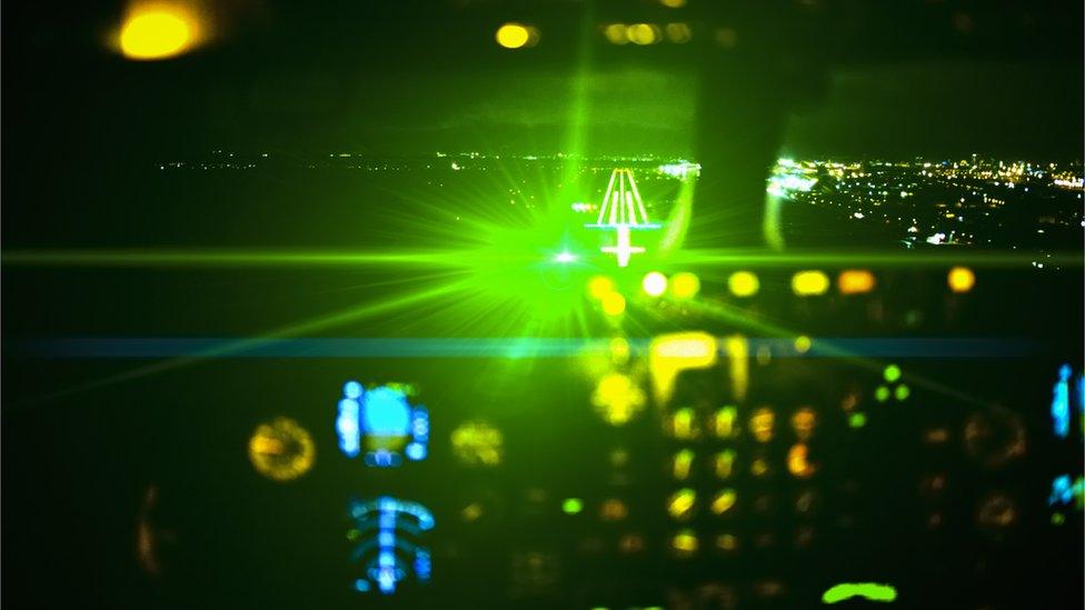 Laser shone into an aircraft cabin