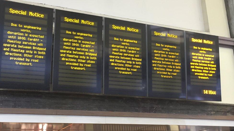 Screen showing details of the delays at Cardiff Central