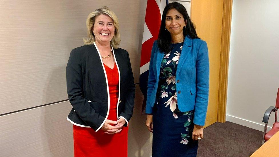 Anna Firth MP and Suella Braverman, the home secretary