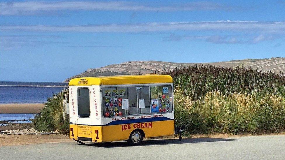 An ice cream van in a tranquil spot at the Conwy Morfa