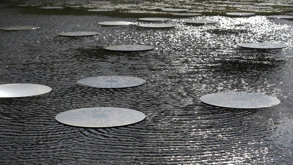 Time and Again, by artist Bruce Munro, one of the many monumental sculptures on display at Chatsworth stately home