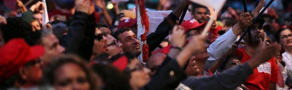 Supporters of the former Brazilian President Luiz Inacio Lula da Silva are seen during the Lula's testimony in Curitiba