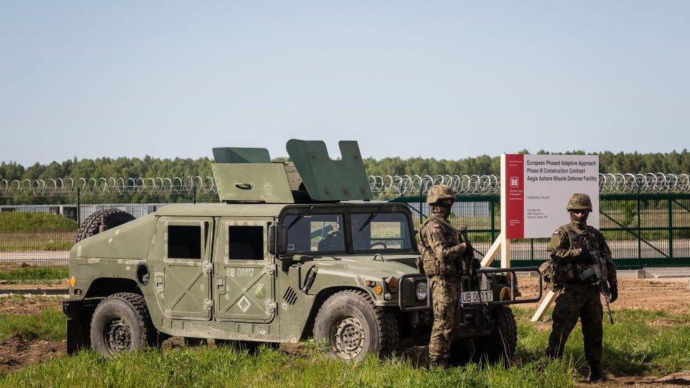 Soldiers at the site of the Redzikowo Air Base