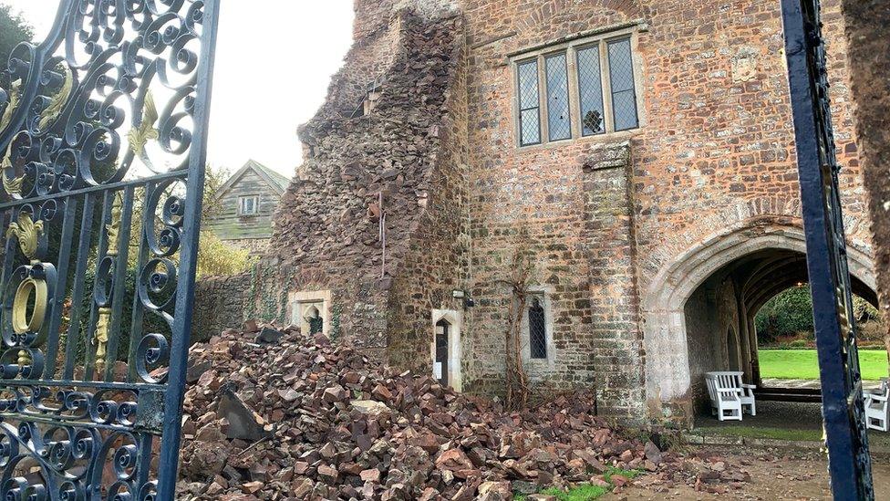 Tower collapsed at Bickleigh Castle, Devon